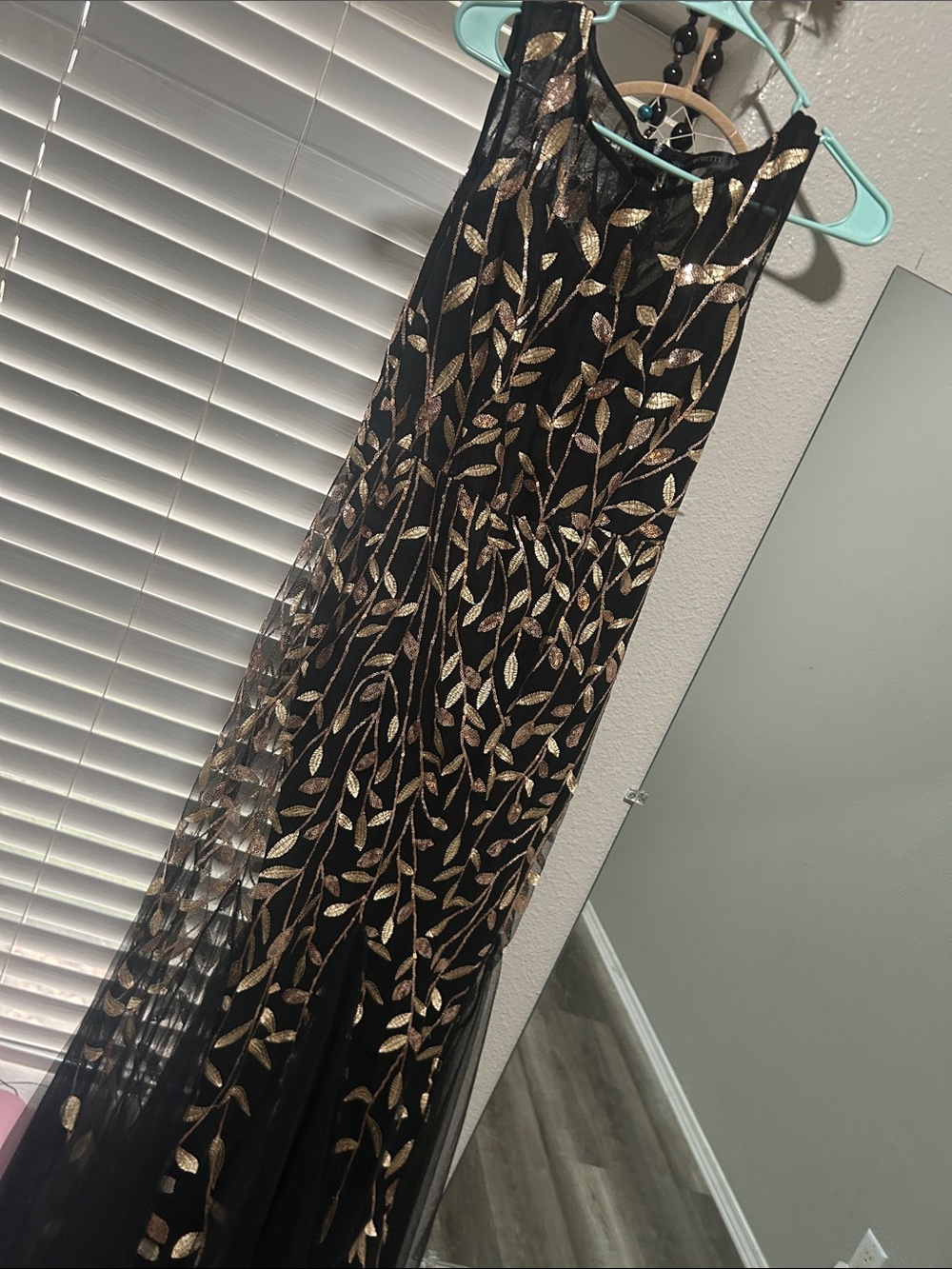 Black Maxi Skirt with Gold Leaf Motif